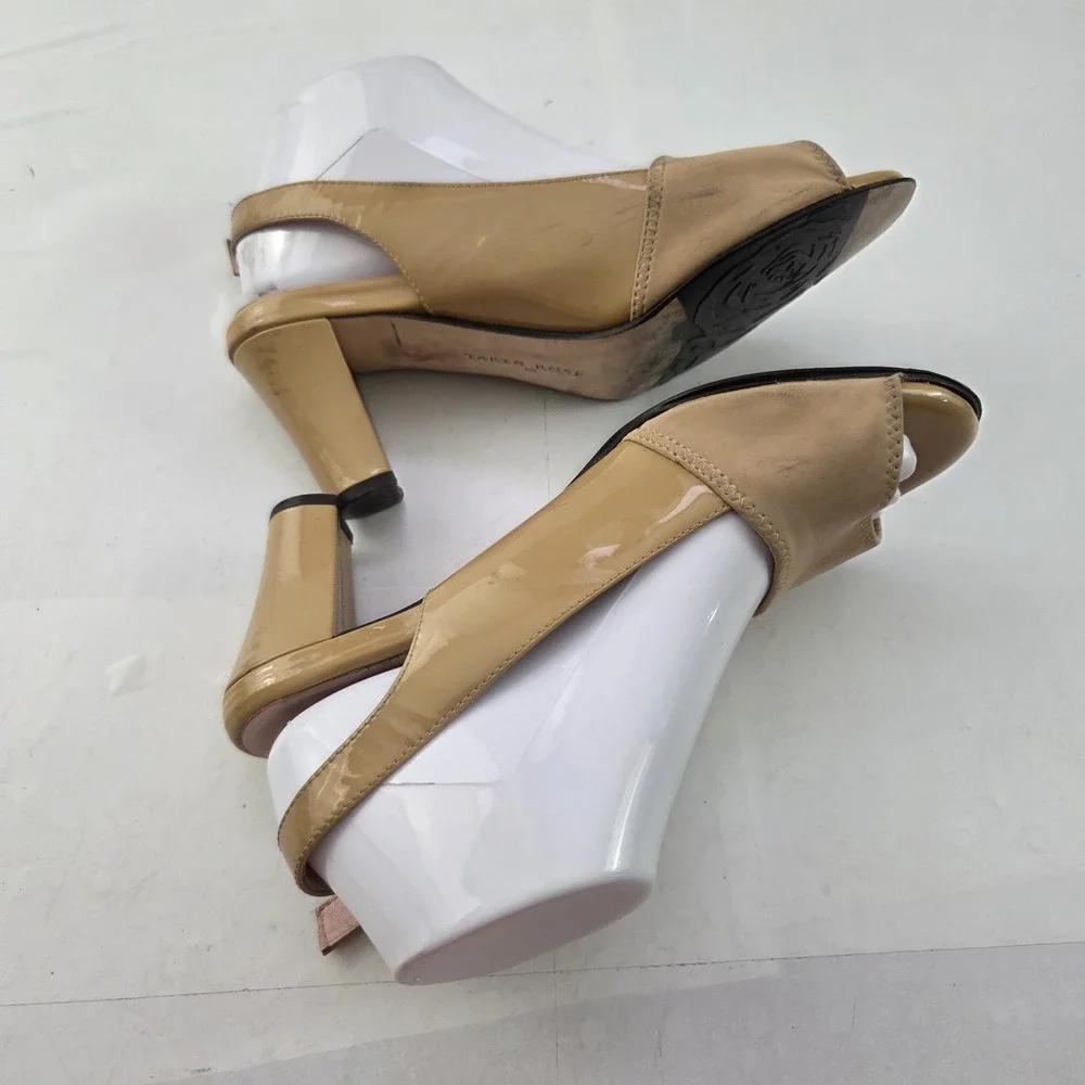 Taryn Rose Slingback Heels Womens 9 M Tan Patent Leather Quiet Luxury Classic